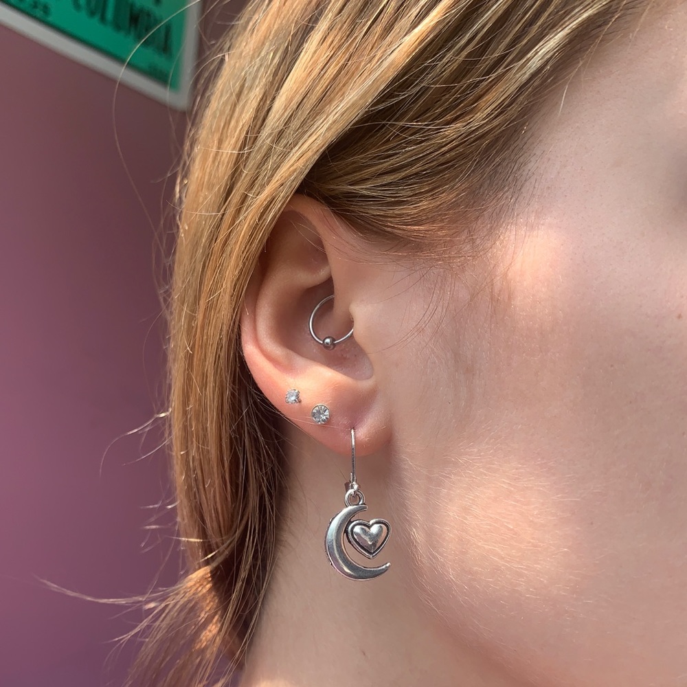 moon and heart hoop earrings
